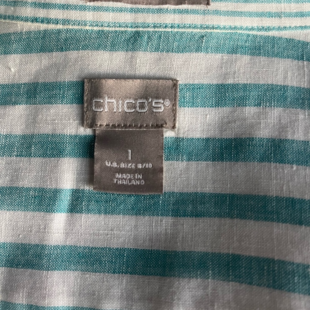 Chico's Teal and White Striped Shirt - Picture 4 of 4